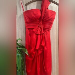 BCBG Dress Womens Size 0 Red One Shoulder Bow Sheath Short Party Cocktail